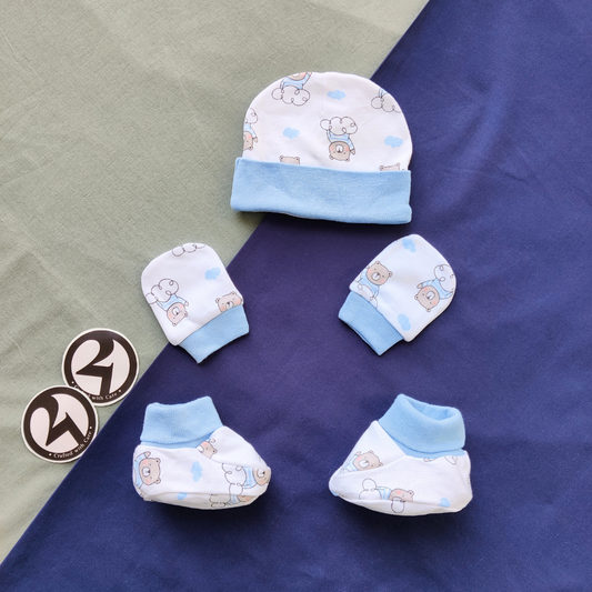 Blue Bear Cap, Socks and Mitten Set